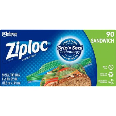 ZIPLOC Bag, Sandwich, Ziploc, 90/Bx 90PK SJN315885